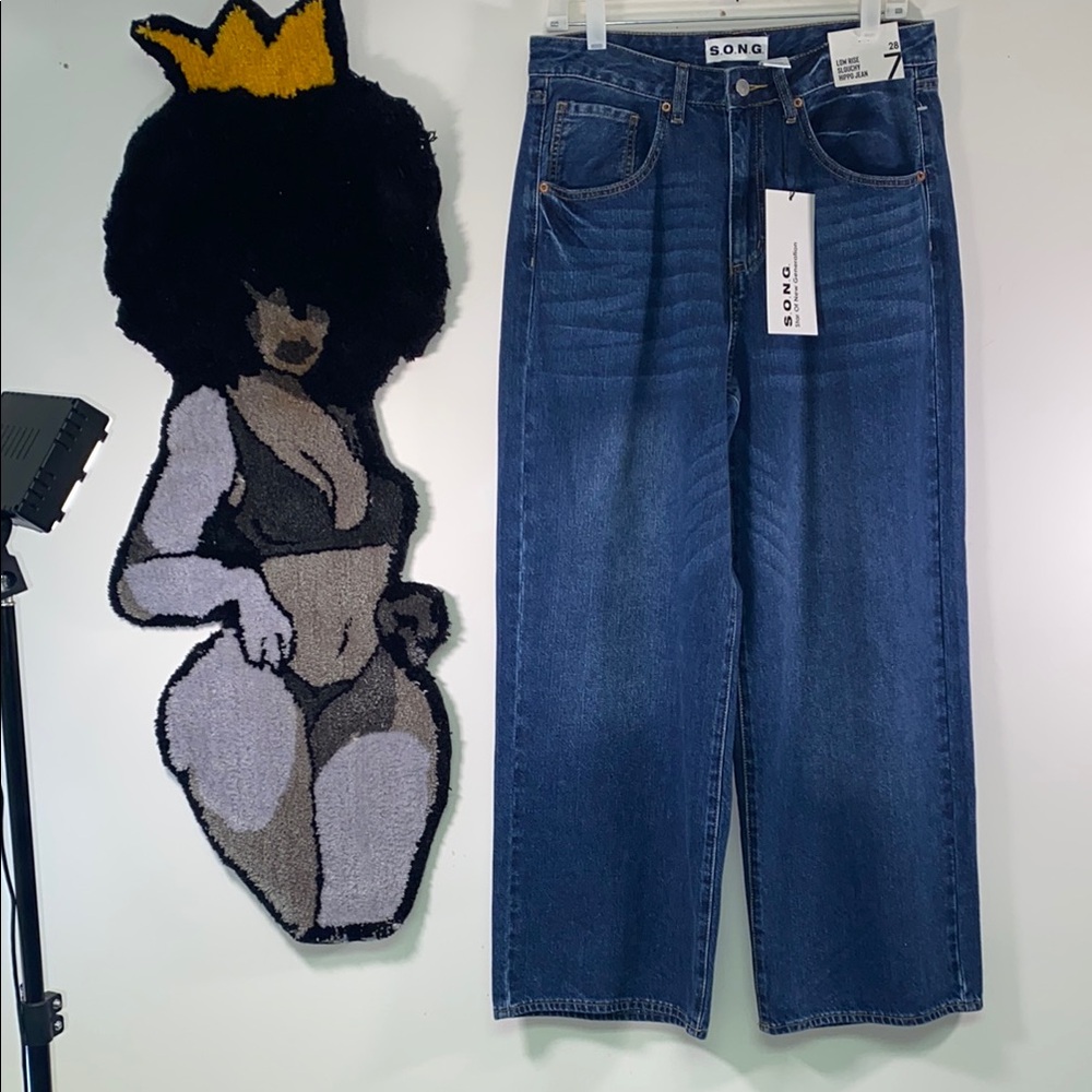 Blue Straight Leg High Waist Jeans